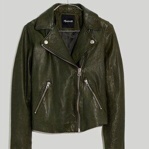 Madewell Washed Leather Motorcycle Jacket Green Size M